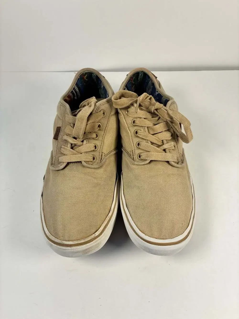 Vans Canvas Low Top Sneakers Tan Brown Leather Heel Detail